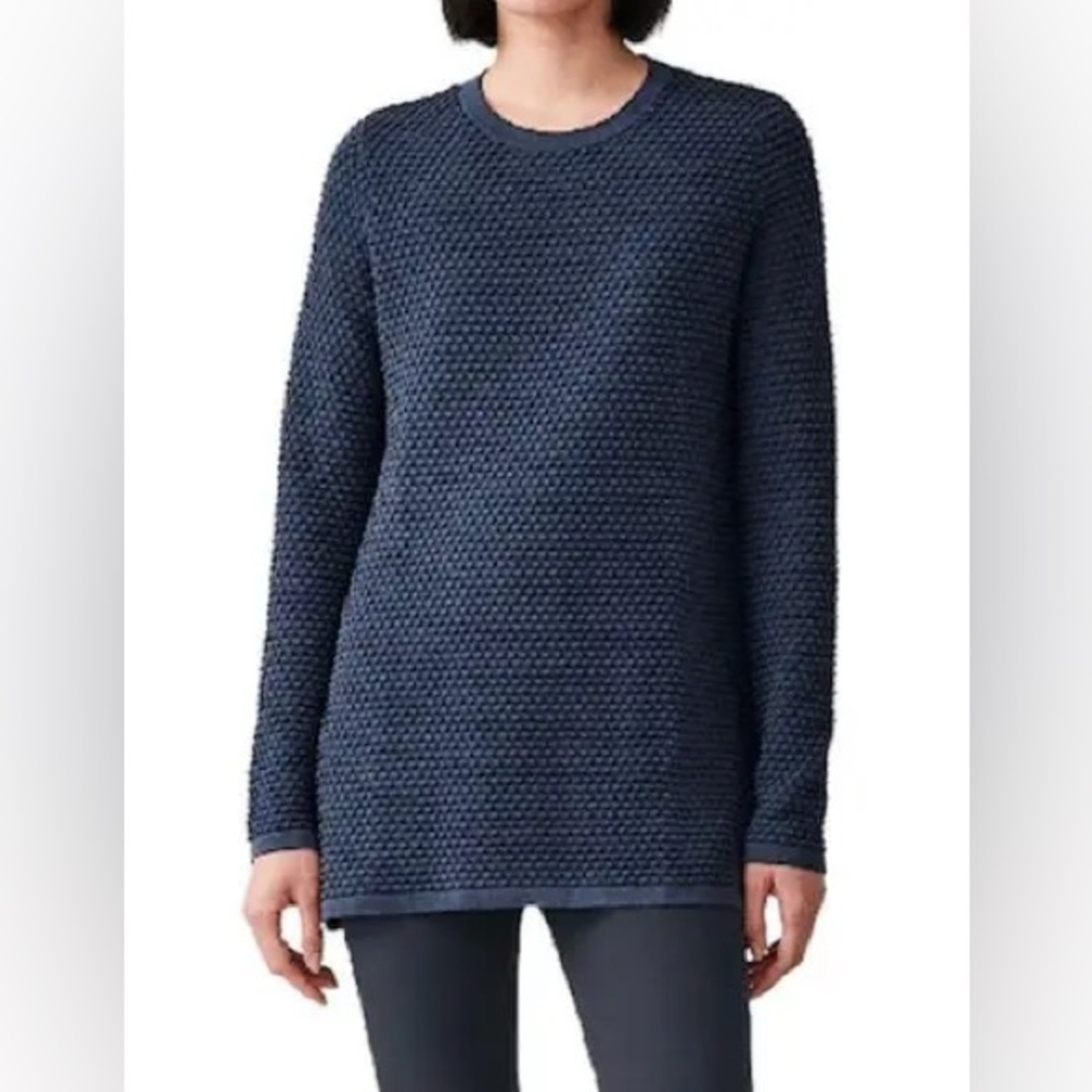 COS Longline‎ Textured Waffle Sweater Bubble Knit Crewneck Navy Blue size Small